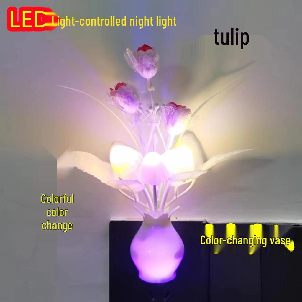 LED Energy-Saving Mushroom Lamp with Colorful Artificial Flowers and Night Light Vase