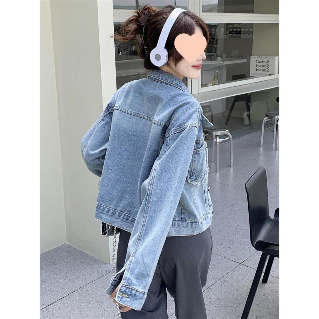 2023 Autumn Women's Frayed Loose Denim Jacket