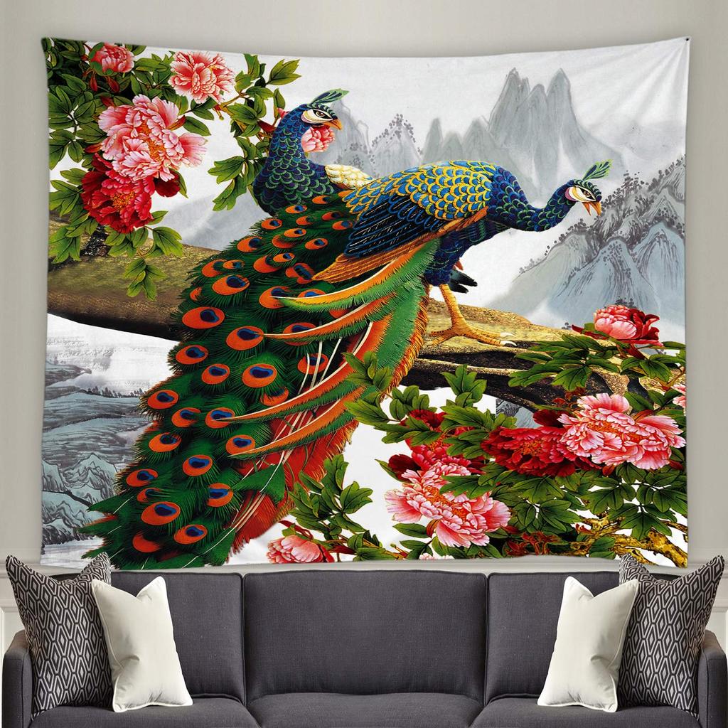 Peacock Tapestry Animal Feathers Vibrant Colors Birds Tapestry Summer Garden Wall Hanging Art for Bedroom Living Room Dorm Decor