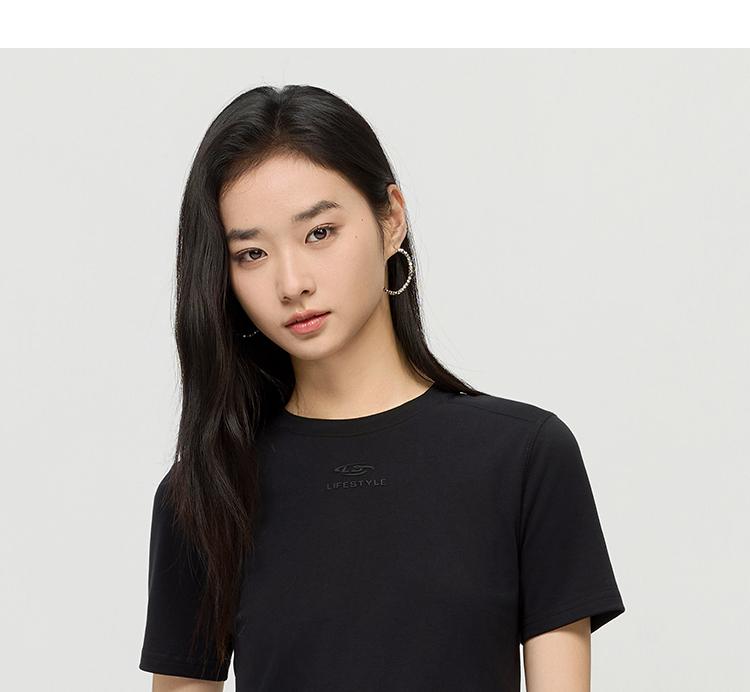 2026 Spring/Summer Fashion Simple Black Shoulder Round Neck Short sleeved T-shirt Casual Versatile Letter Short Top
