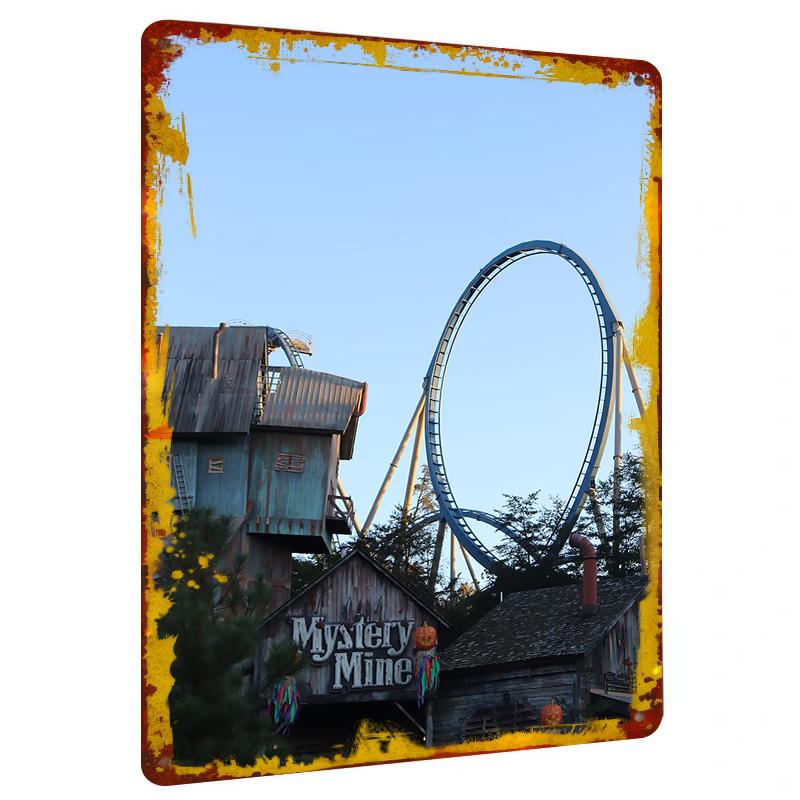 Mystery Mine Roller Coaster Custom Metal Wall Art Amusement Park Theme Decor for Home Office 20x30cm（7.8x11.8inch）