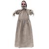 Skeleton Girl Halloween Decoration, Motor Animated Figure Ornament With Long Dress, Dark Hair, and Skeletal Hands for Door