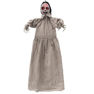 Skelet Meisje Halloween Decoratie, Gemotoriseerd Geanimeerd Figuur Ornament Met Lange Jurk, Donker Haar, en Skelet Handen voor Deur