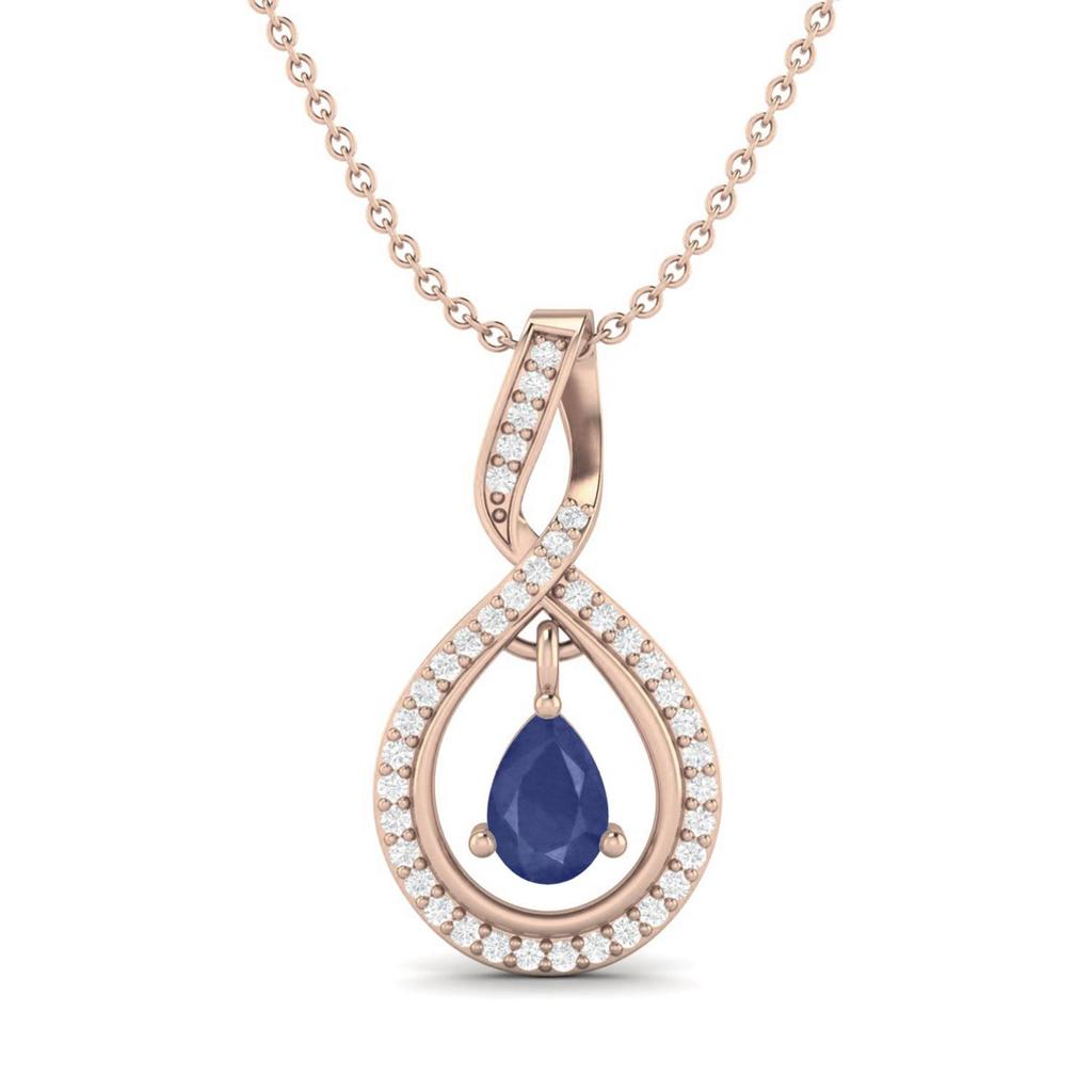 Blue Sapphire Infinity Teardrop Pendant - Sterling Silver