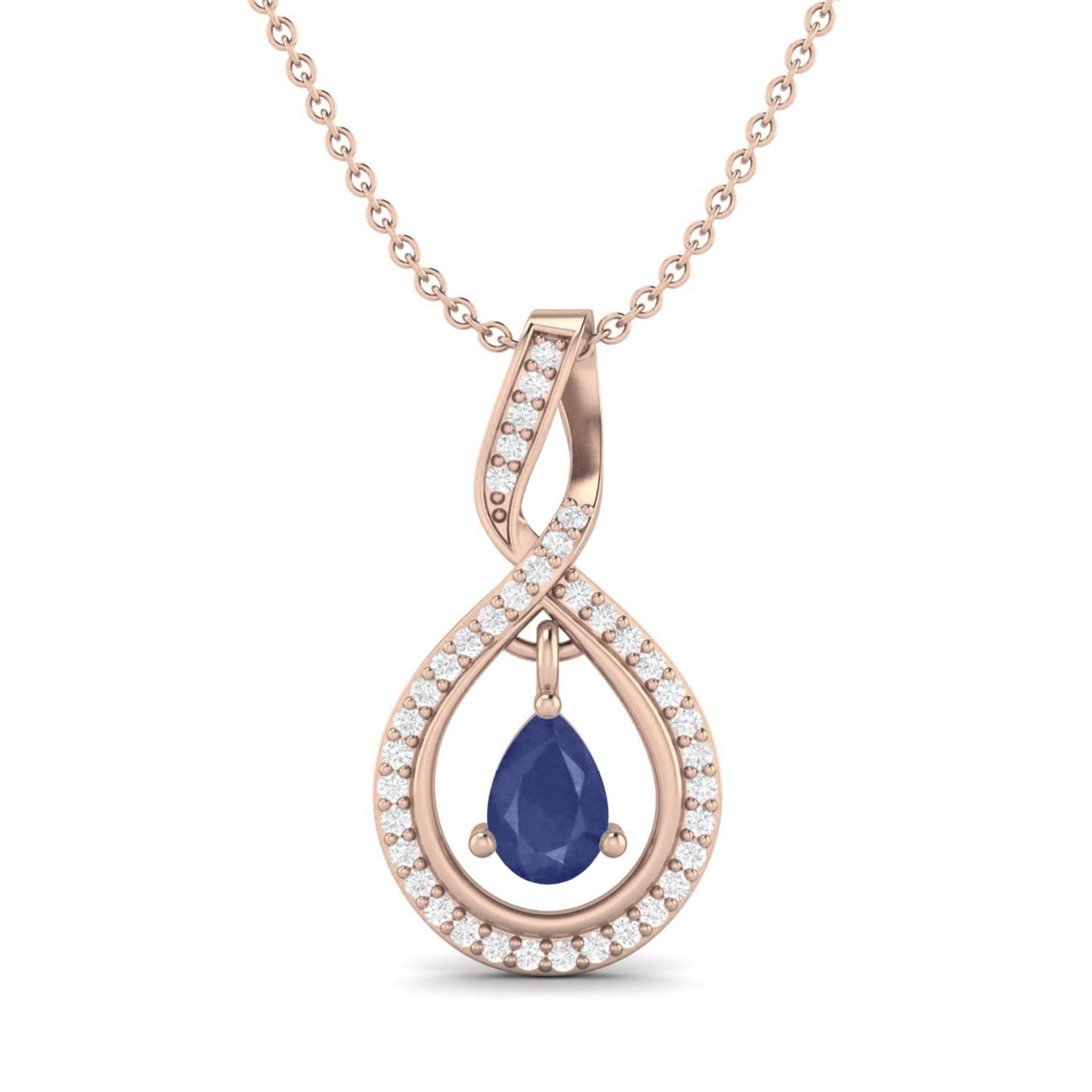 

Blue Sapphire Infinity Teardrop Pendant - Sterling Silver