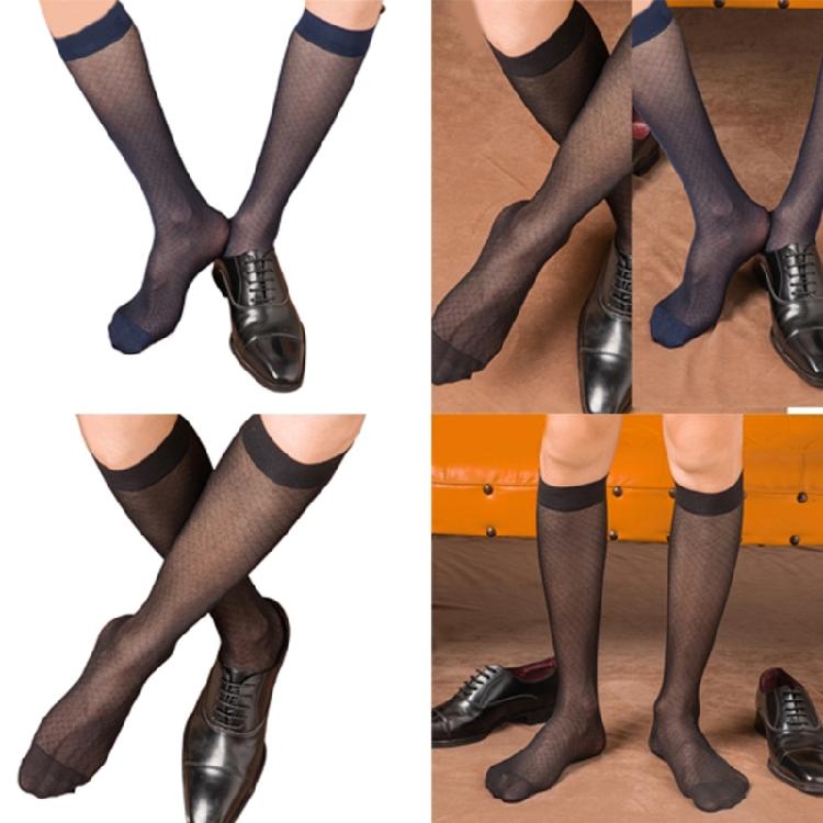 Herren Business Weiche Atmungsaktive Nylon Durchsichtige Strümpfe Dünne Durchsichtige Seide Diamantmuster Wadenstrümpfe für Formelle Anlässe