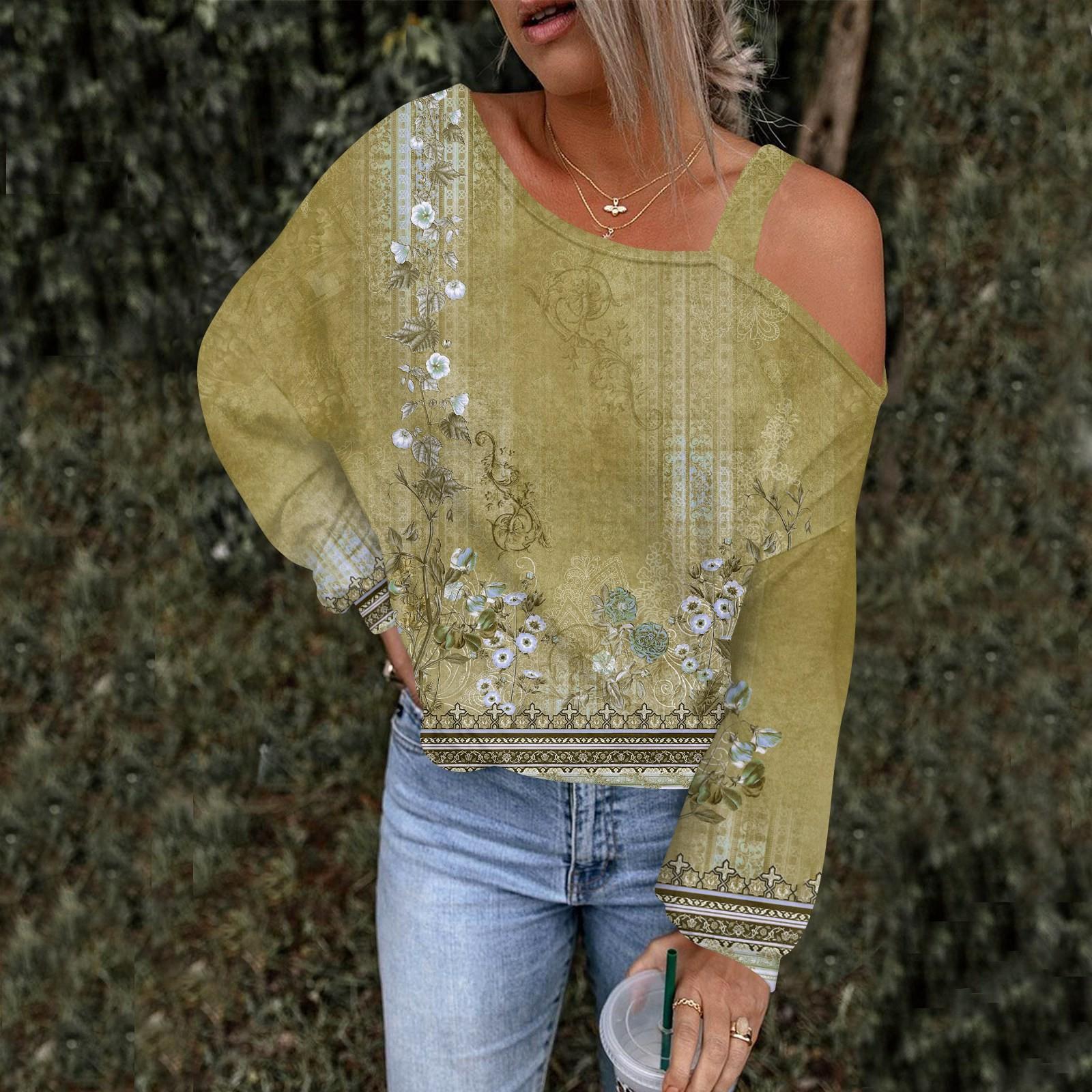 

Женская ажурная модная повседневная толстовка с капюшоном с цветочным принтом и открытыми плечами XL жёлтый