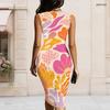 Women Plus Size Sleeveless Vest Midi Dress With Metal Ring Ornament On Left Neckline