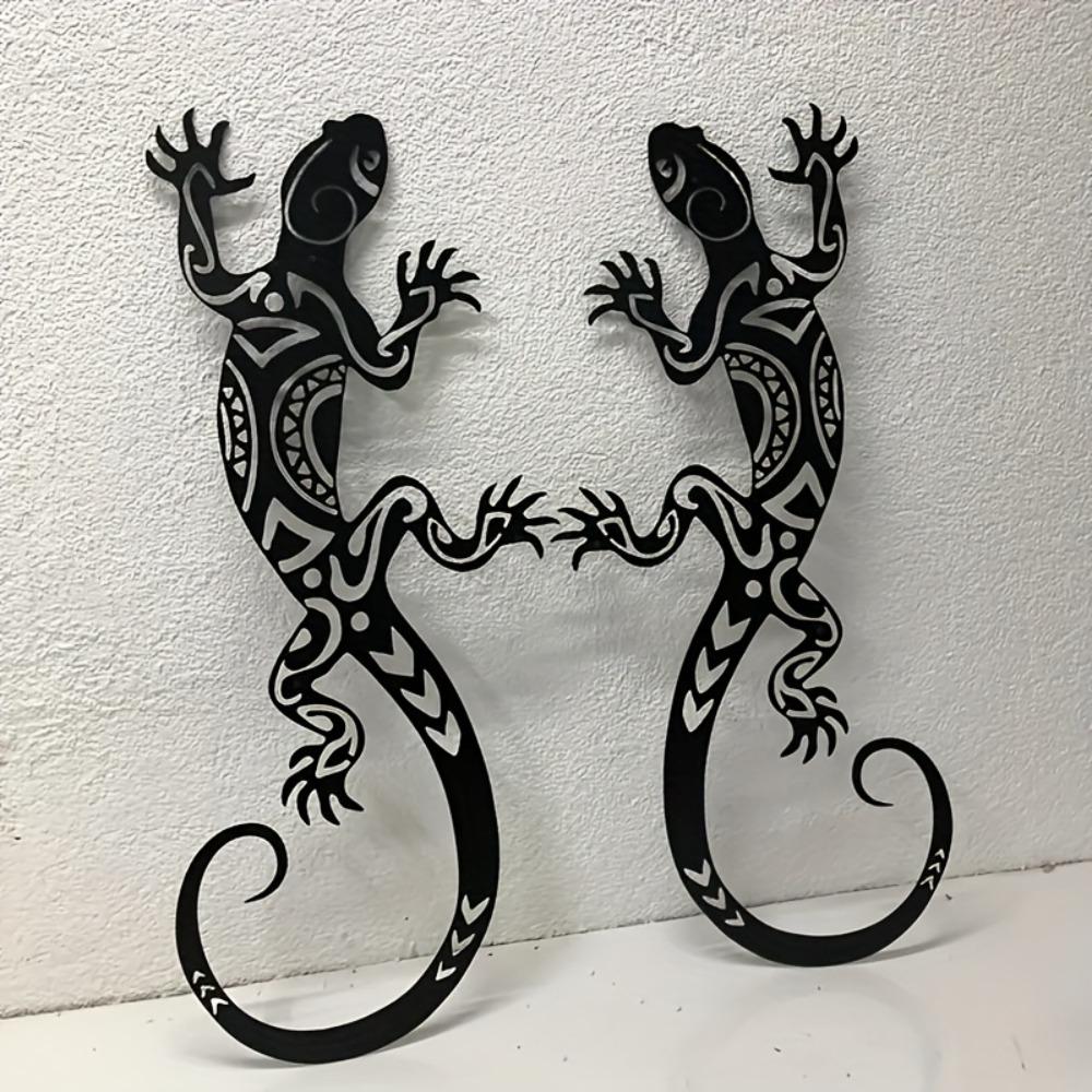 2 Piece Metal Gecko Wall Art Iron Sculpture Modern Home Garden Decor Indoor Outdoor