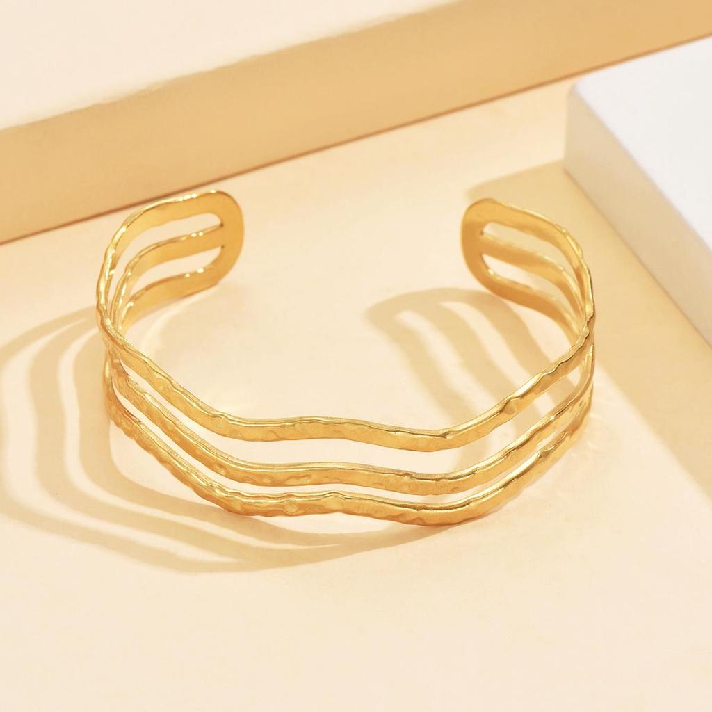 Women's C-Shaped Geometric Open Bangle: Titanium Steel Bracelet with Simple Lines