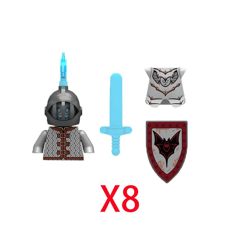 MOC Mittelalterliche Burg Rabe Schwarzer Falke Ritter Figuren Bausteine Infanterie Kriegswaffe Soldat Schild Schwert Rüstung Kinderspielzeug B143