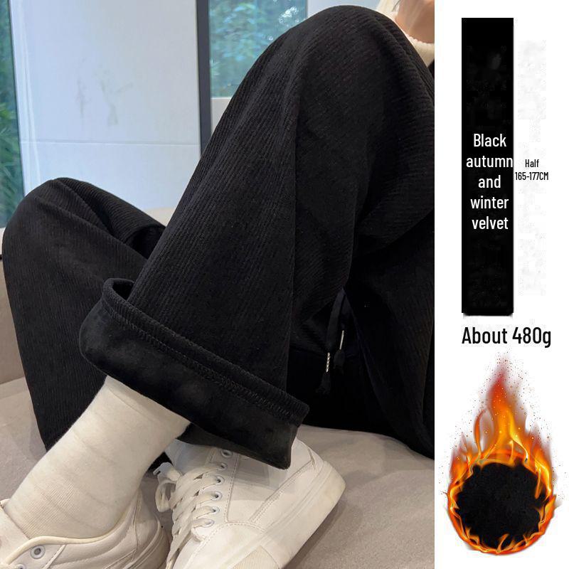 Women's 2024 Winter Plus Velvet Corduroy Wide-Leg Pants - Lambskin Lined Casual Straight Trousers