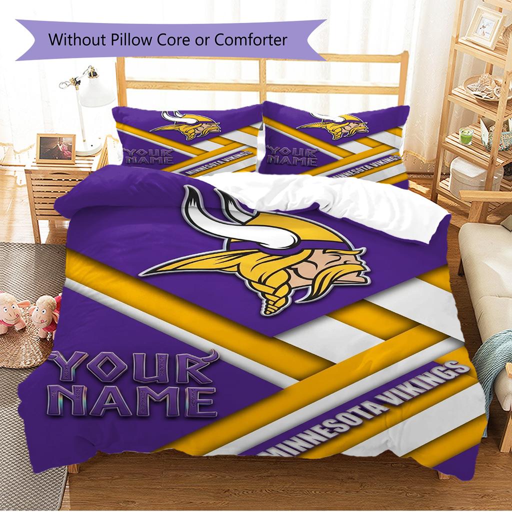 Name Individuell Minnesota Vikings Muster Bettwäsche Set Bettbezug Kissenbezug Heimdekoration Geschenk (1 Bettbezug + 2 Kissenbezüge, ohne Füllung)