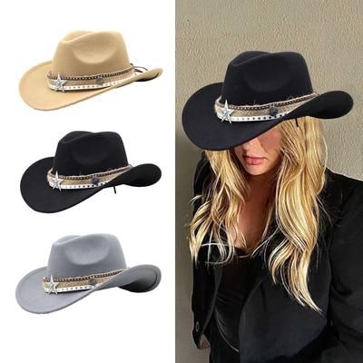 Leichter Cowgirl-Hut mit Hutband im Ethno-Stil, Damen Cowboyhut, Partyhut im Westernstil, Outdoor-Sonnenschutzhut