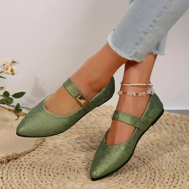 Pointed Toe Socks Women Flats Flat Chunky Single Shoes with A Line Mary Jane Shoes 2024 French Gentle Four Seasons Heel Shoes