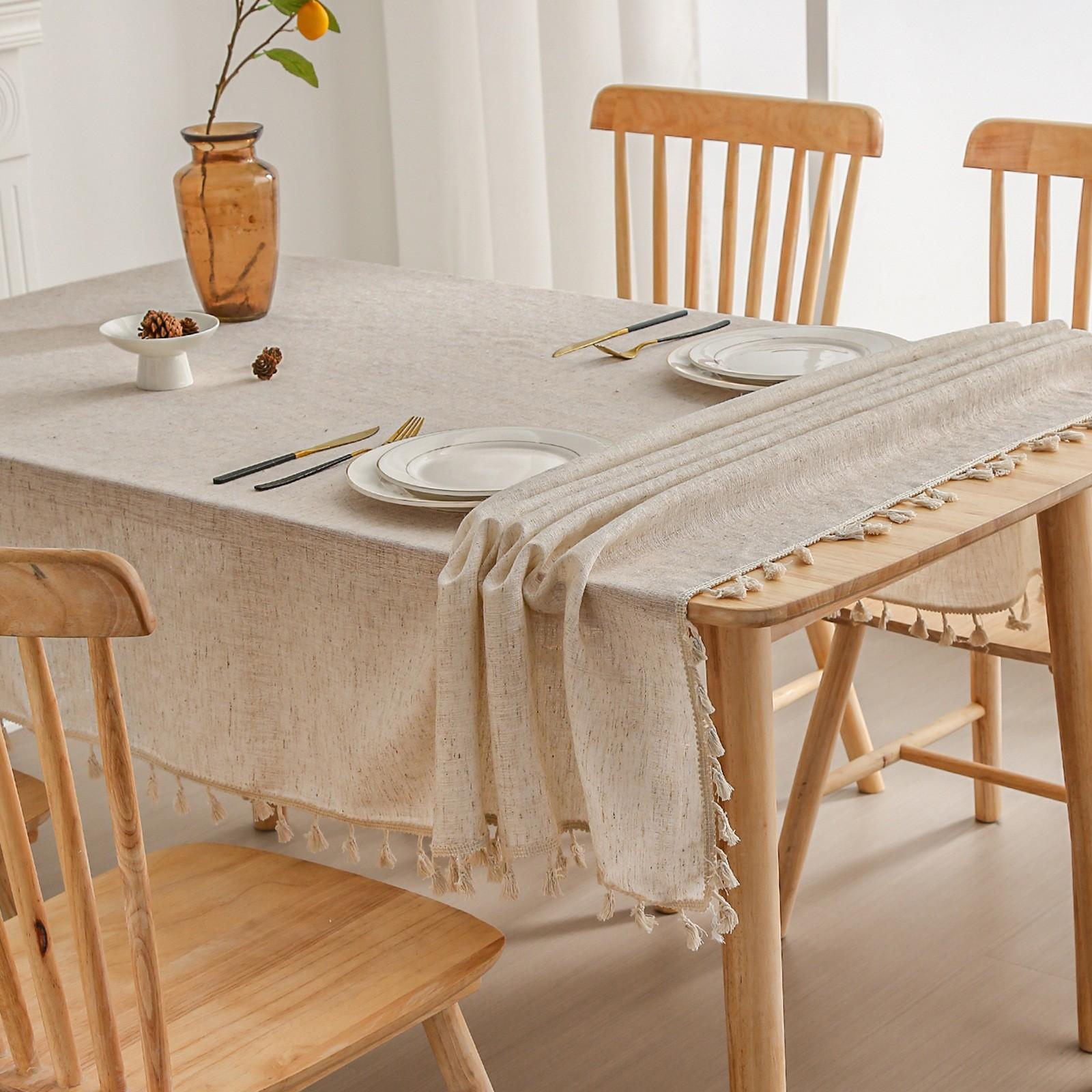

Solid Color Linen Ruffle Edge Tablecloth High-End Khaki Rectangular American Dining Table Mat Fringe Labeling 60*60