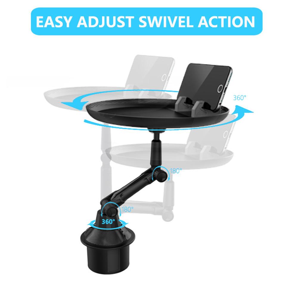 Car Cup Holder-Adjustable Car Tray-Side Table-Perfect Car Food Tray with Phone Slot and Swivel Arm