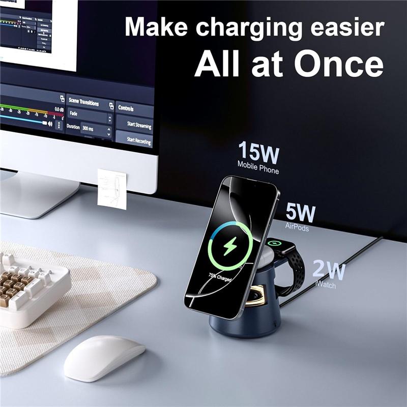 5 In 1 Magnetic Wireless Charger Stand Speaker Night Light Fast Charging Station For Magsafe iPhone 16 15 14 Apple Watch Airpods