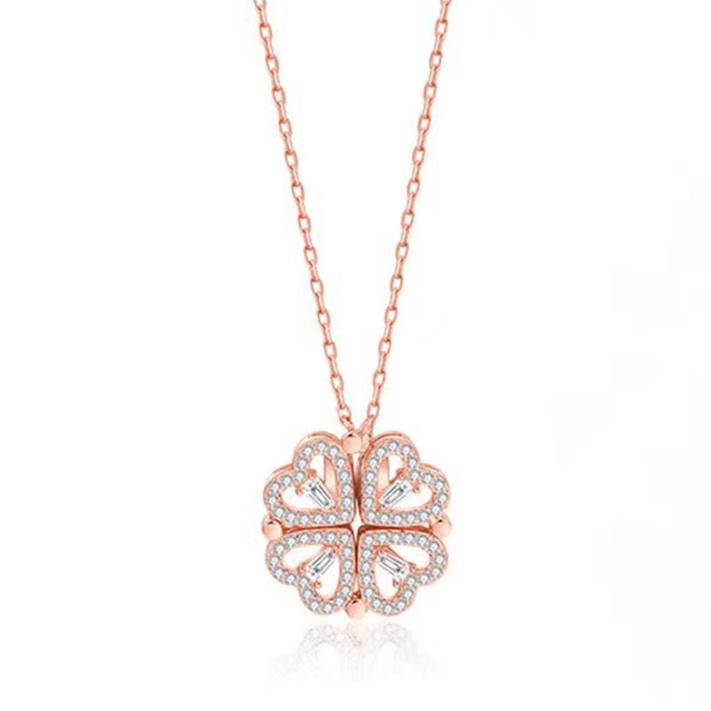 Four Leaf Clover Necklace Silver Open Convertible Small Heart Pendant Necklace Jewelry Rose Gold