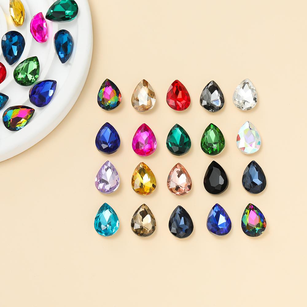 10 Stück/Los Tropfenförmige Glasperle Kristall Edelstein Spitze Rückseite Tropfenform Strasssteine Aufkleber Strassstein Für DIY Schmuckzubehör