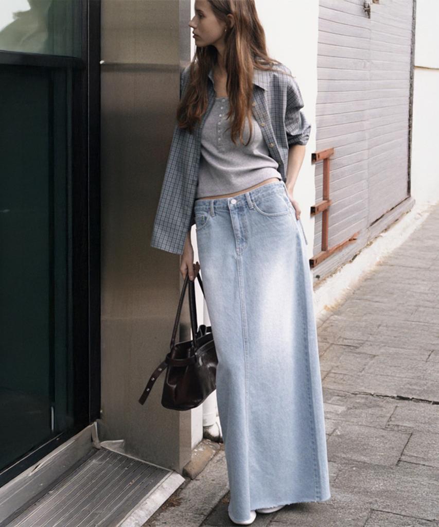 Kwinseulaebis Long Slit Denim Skirt_Light Blue_4Colors