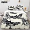 Death Moth Duvet Cover Set Queen Size Gothic Skull Boho Comforter Cover Black and White Skeleton Decorative Soft Bedding Set