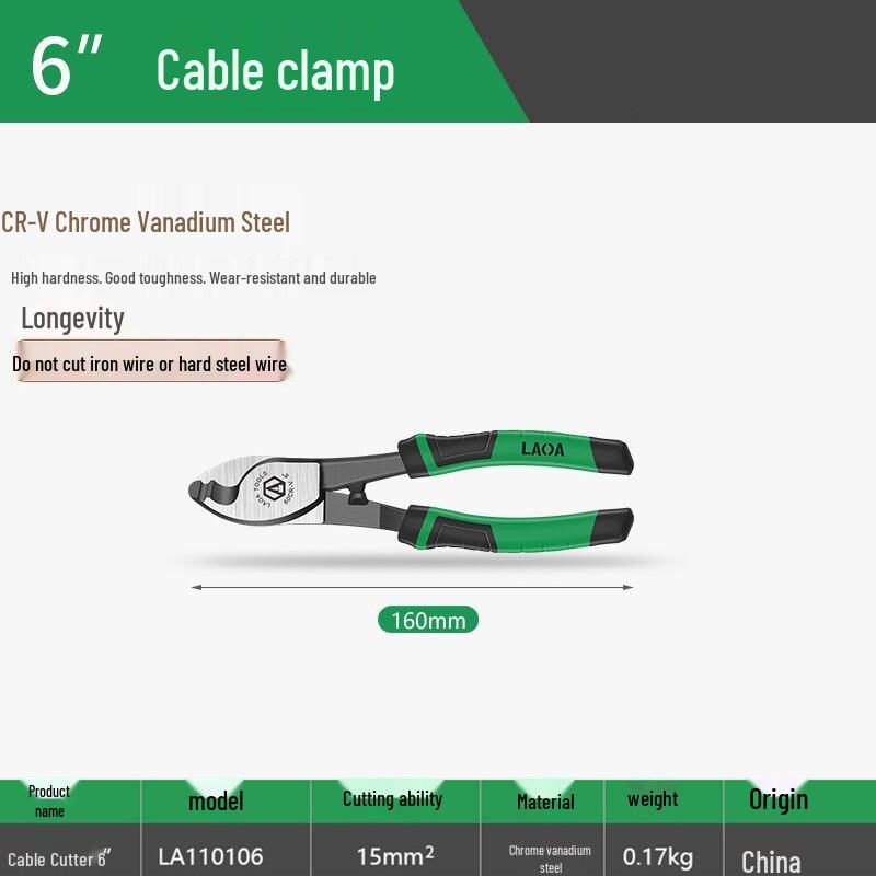 

6-inch Multifunctional Wide Head Cable Cutter & Stripper with Plastic Handle