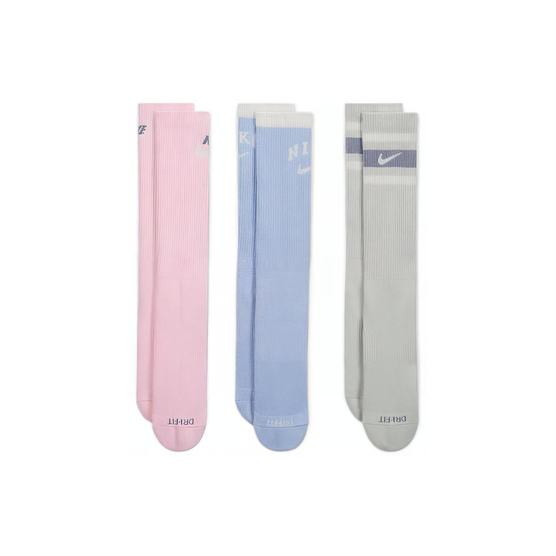 Nike Everyday Plus Cushioned Crew Kit 3 Pares  Pink Blue Green  Unisex DX7665-902 M