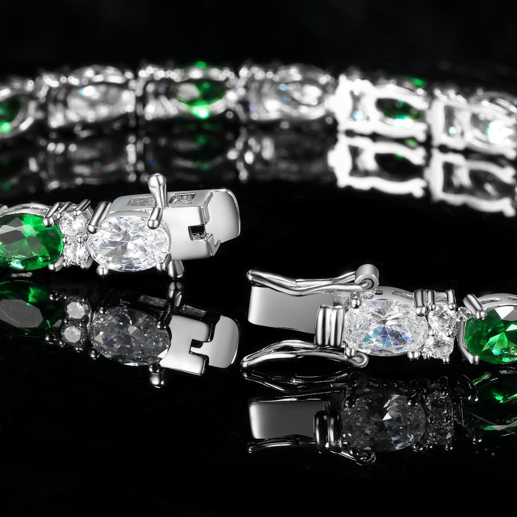 A 5mm copper inlaid white zirconium green zirconium tennis bracelet fashionable eight-character buckle chain, chain