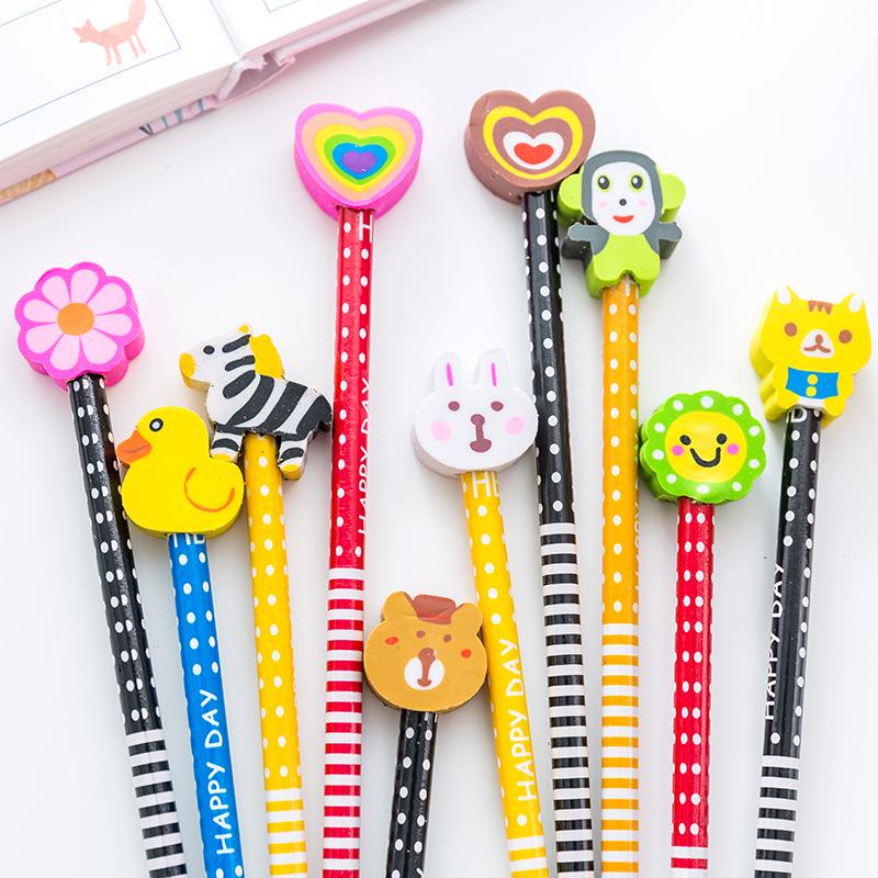 Cartoon Animal Eraser Sleeves & HB Pencils - Kids Gift Stationery HB