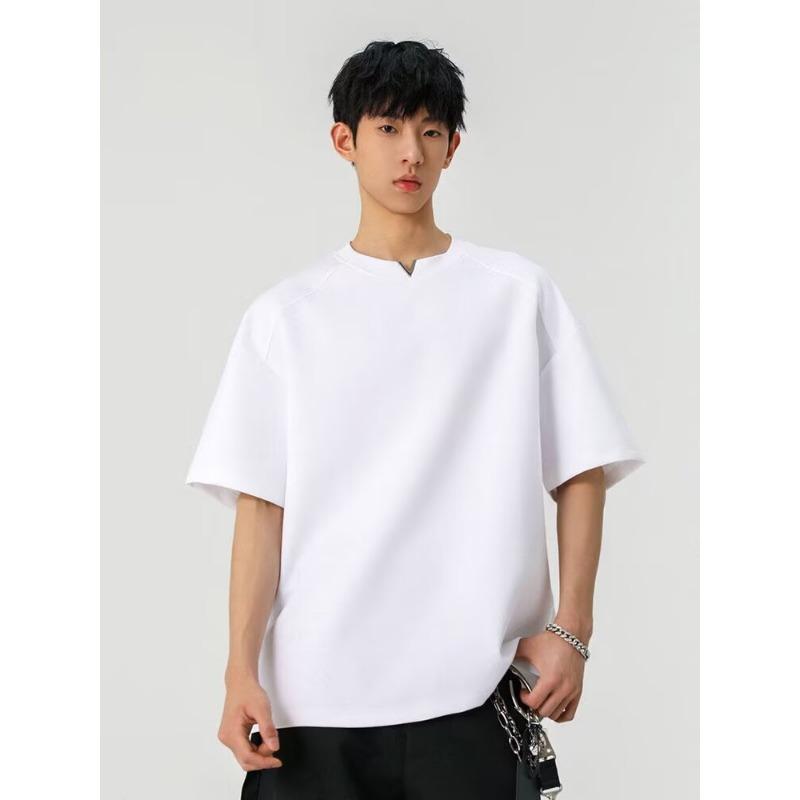 Men V Notch Raglan Sleeve Oversized Short Sleeve T Shirt Casual Loose Breathable Streetwear Summer Top