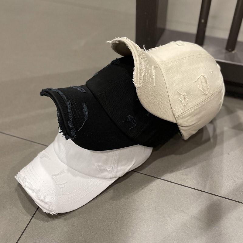 Korean-style Solid Color Distressed Ripped Baseball Cap for Women, Spring/summer Trendy Versatile Street Sun-shading Curved Brim Cap