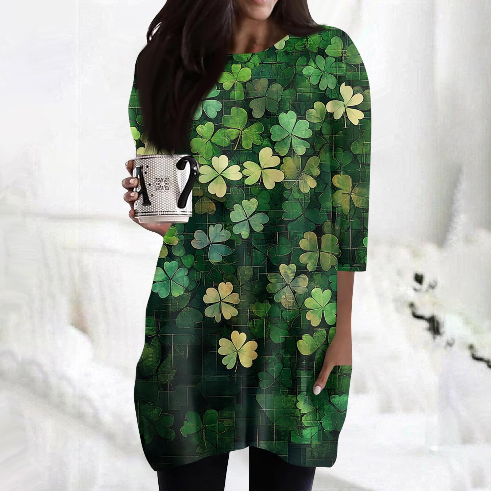 

Женская модная повседневная футболка с круглым вырезом и принтом, рукавом 3/4, двойным карманом XXL