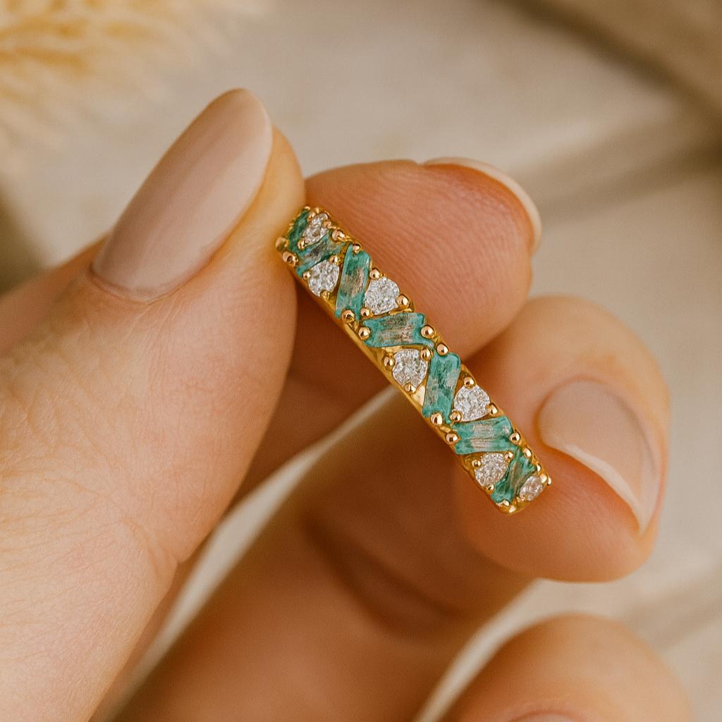 Wedding Engagement Anniversary Promise Gift – Natural Baguette Moss Agate Cluster Wedding Band, Art Deco Moissanite Eternity Bridal Ring