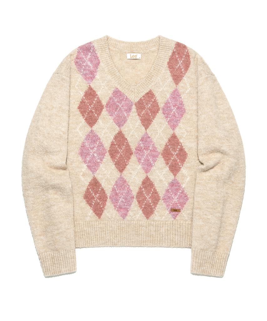 LEE Women'S V-Neck Argyle Knit Beige