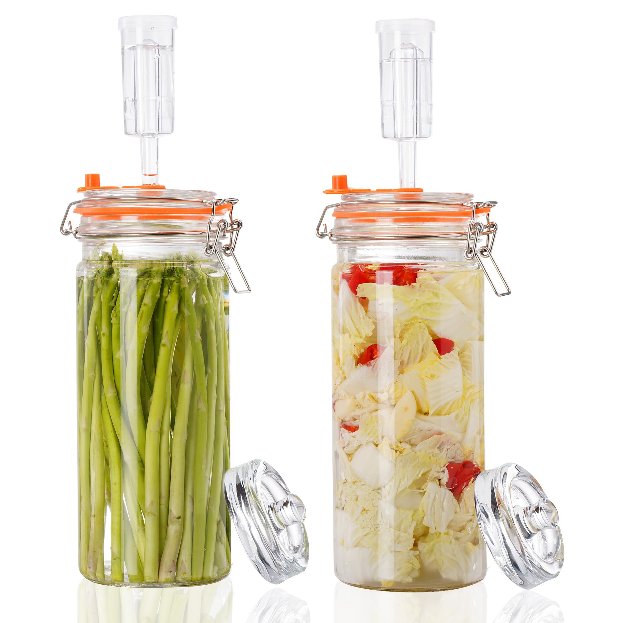 1.3L Glass Fermentation Kit (2-Pack) – Pickling Containers, Glass Jars, Weights & Airlocks, for Sauerkraut, Kimchi, Kombucha, Pickles
