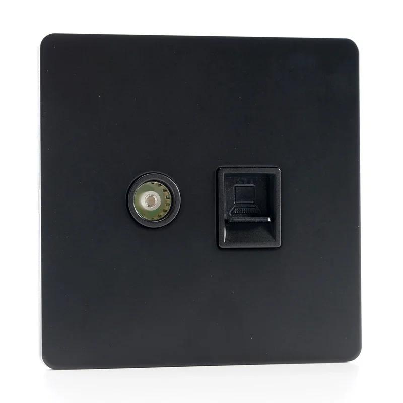 86 Type Retro Switch 1-4 Gang 2 Way Wall Light Brass Lever Toggle Switch Black Matte Stainless Steel Panel EU FR Power Outlet