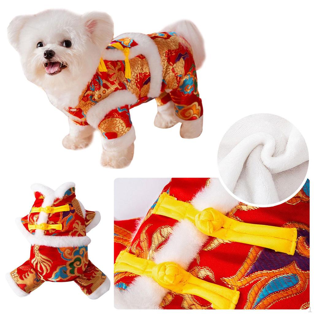 Chinese Year Dog Costume Tang Pet Knot Buttons Coat for Cats Holiday