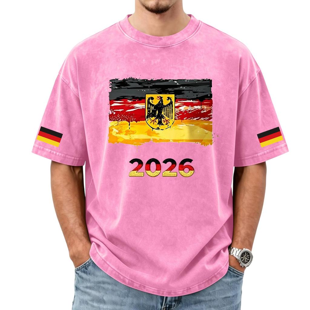Men's Casual Short Sleeve T Shirt Crew Neck Germany Flag Graphic Print 2026 Supporter Fan Apparel Washed Fabric