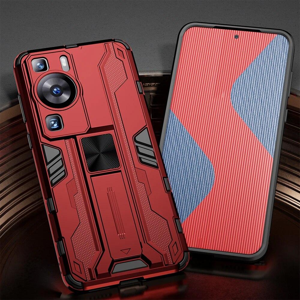 

Протиударний броньований чохол KEYSION для Huawei P60 Pro P50 P40 P30 Pro Silicone+PC Kickstand Phone Back Cover для Huawei Nova 10 Pro for Huawei P30 Pro червоний