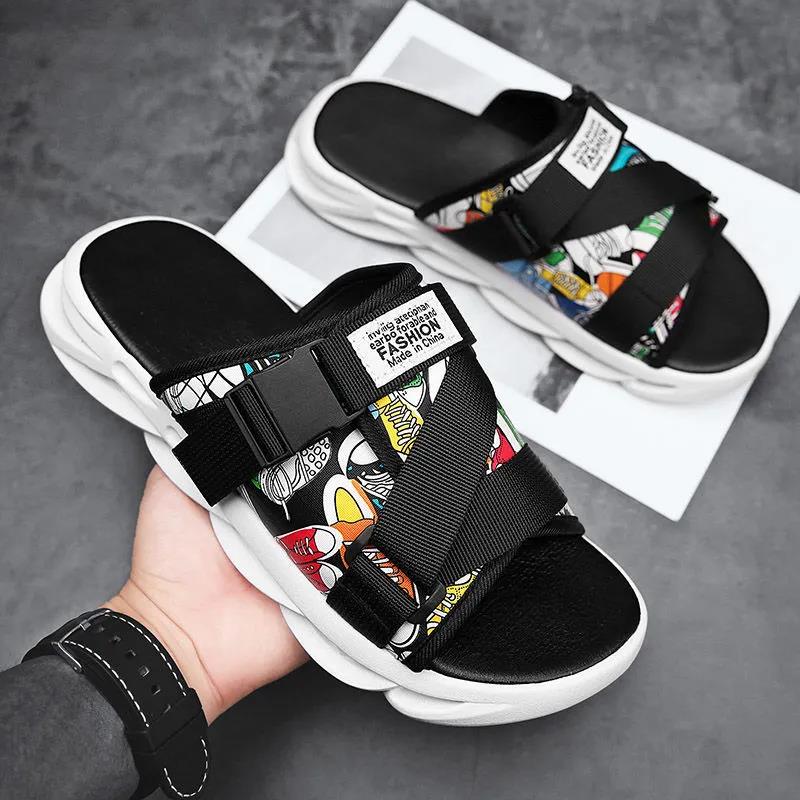 

Мужские летние уличные пляжные спортивные тапочки на толстом каблуке, весенние домашние тапочки большого размера на мягкой подошве на плоской подошве 35-36