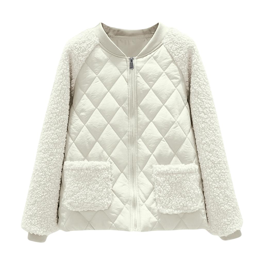 Women's Solid Color Long Sleeved Plaid Thickened BBaseball Jacket  Jacket