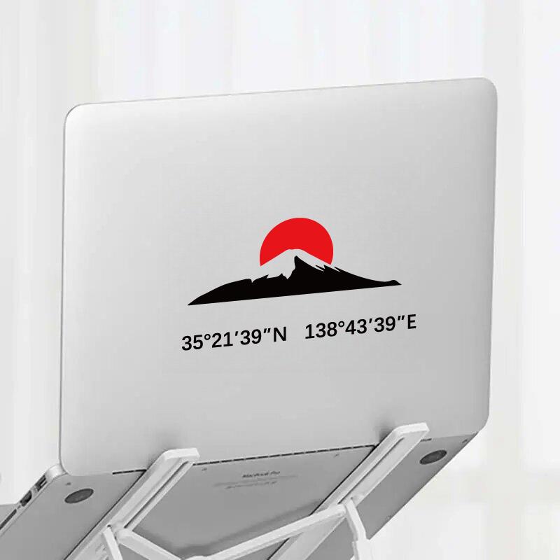 The rising red sun and Mount Fuji Stickers with its longitude and latitude decal,creative&fashion decal for car  laptop