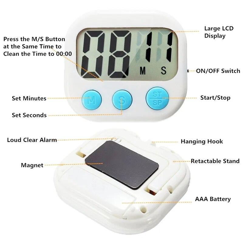Multifunctional Magnetic Digital Kitchen Timer Clock Loud Alarm LED Display for Cooking Shower Baking Stopwatch Tools Gadgets