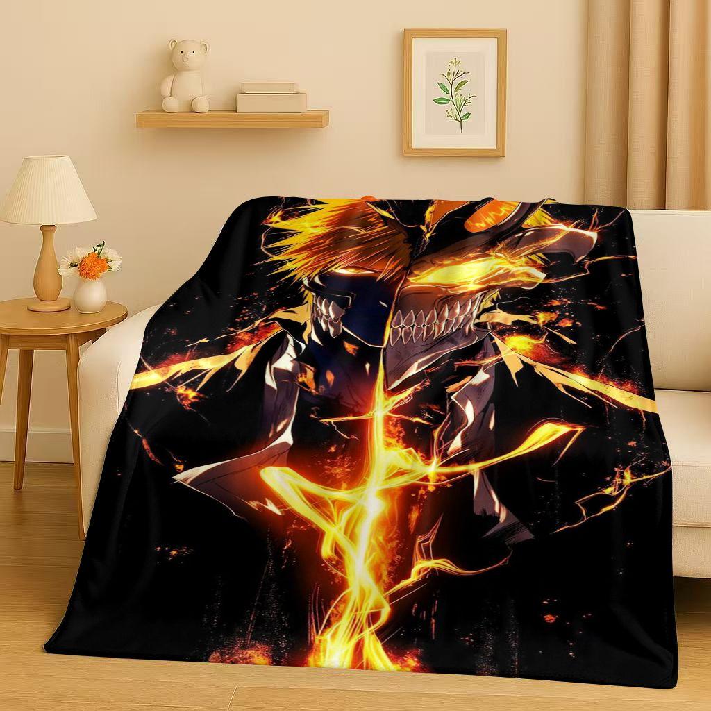 Anime Bleach Kurosaki Ichigo Cartoon Flannel Blanket,Ultra Soft Warm Plush Throw for Home Bedroom Bed Sofa Cover Travel Kid Gift