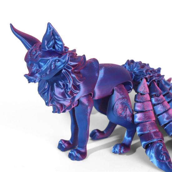 3D Printed Fox Ornament Nine Tailed Fox Figurine with Articulated Tails And Limbs Animal Action Figure Flexible Fidget Toy for Stress Relief Desk
