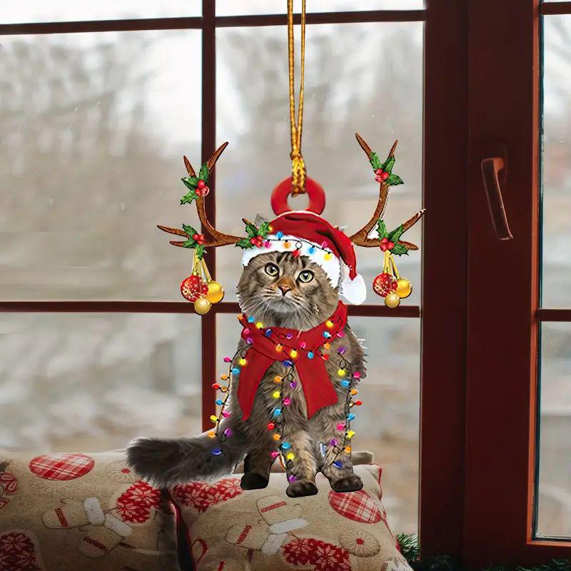 Christmas Kitten Acrylic Tree Pendant Ornament for Car Mirror