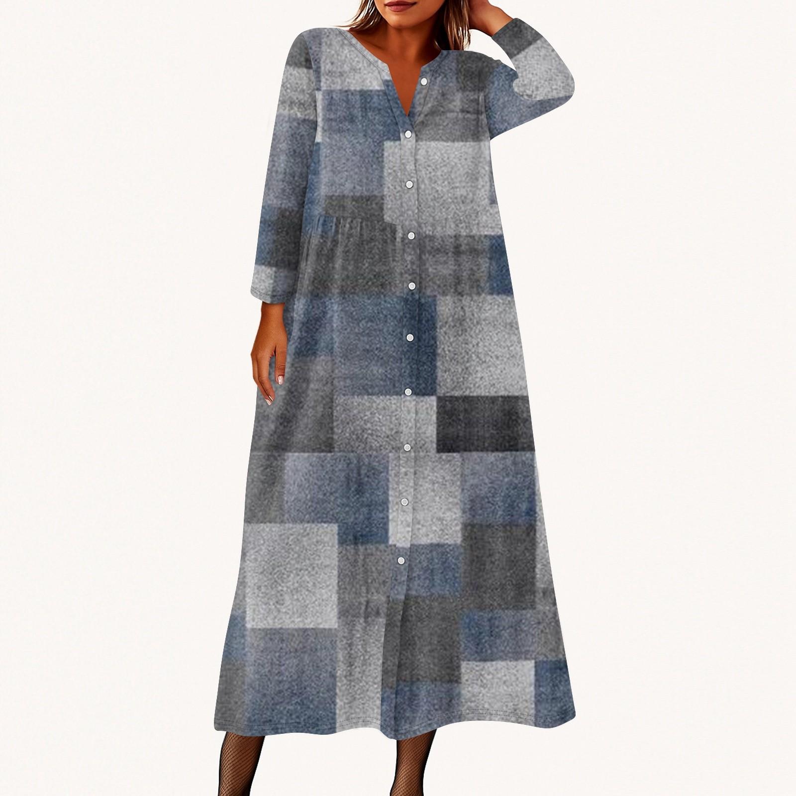 

Женское модное платье-рубашка свободного кроя с принтом, круглым вырезом и рукавами семь четвертей на пуговицах S