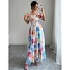 Summer Fashion New Arrival Puff Sleeves High Waist Tight Waist Women's Printed Wear Large Swing Sling Dress