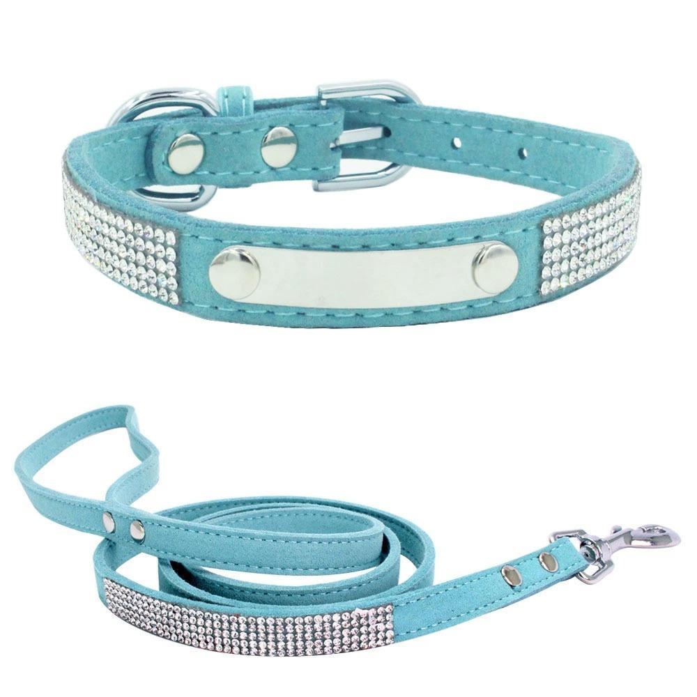 Sparkling Rhinestone Soft Suede Leather Dog Collar Dog Cat Rhinestone Collar Crystal Diamond Pet Dog Puppy Collar